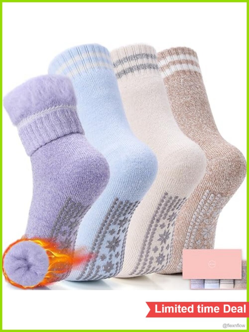Thermal Slipper Socks Non Slip Soft Fuzzy Cozy 4 Pairs
